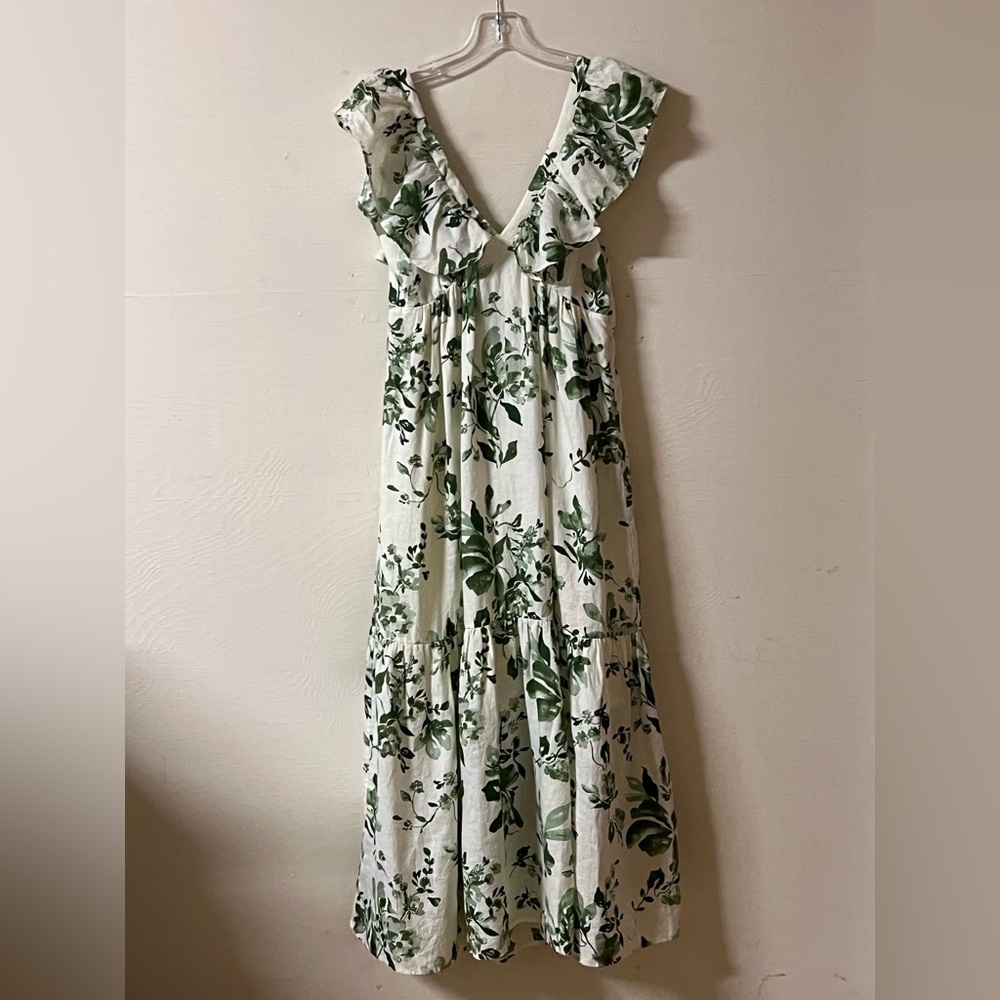 Elie Tahari Green and White Floral Maxi Dress